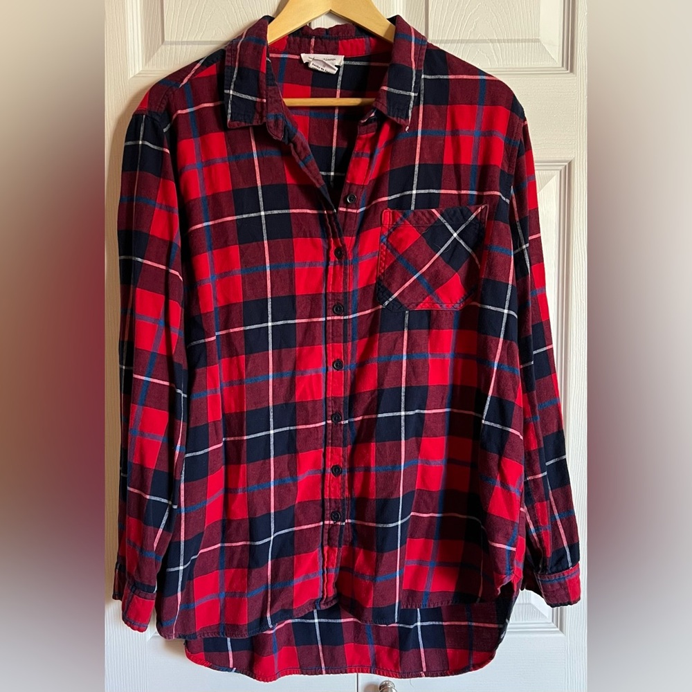 beachlunchlounge Red and Navy Plaid Button-Down Shirt